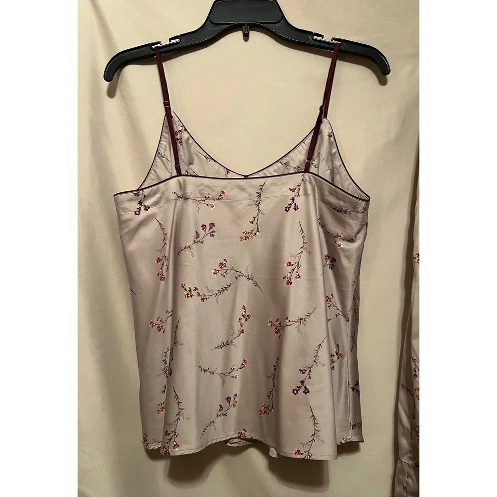 GapBody Satin Floral Pajama Set Camisole and Wide Leg Pants Champagne Lilac M/L